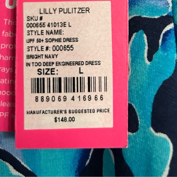 NWT LILLY PULITZER 50+ SOPHIE DRESS Size L BRIGHT NAVY IN TOO DEEP ENGINEERED - Picture 5 of 8